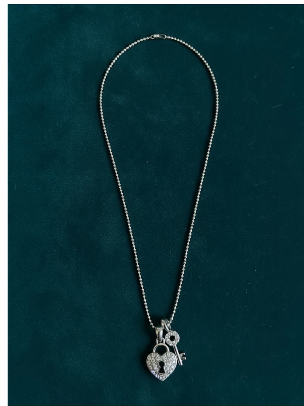 Silver Tone Heart Lock & Key Pendant Necklace